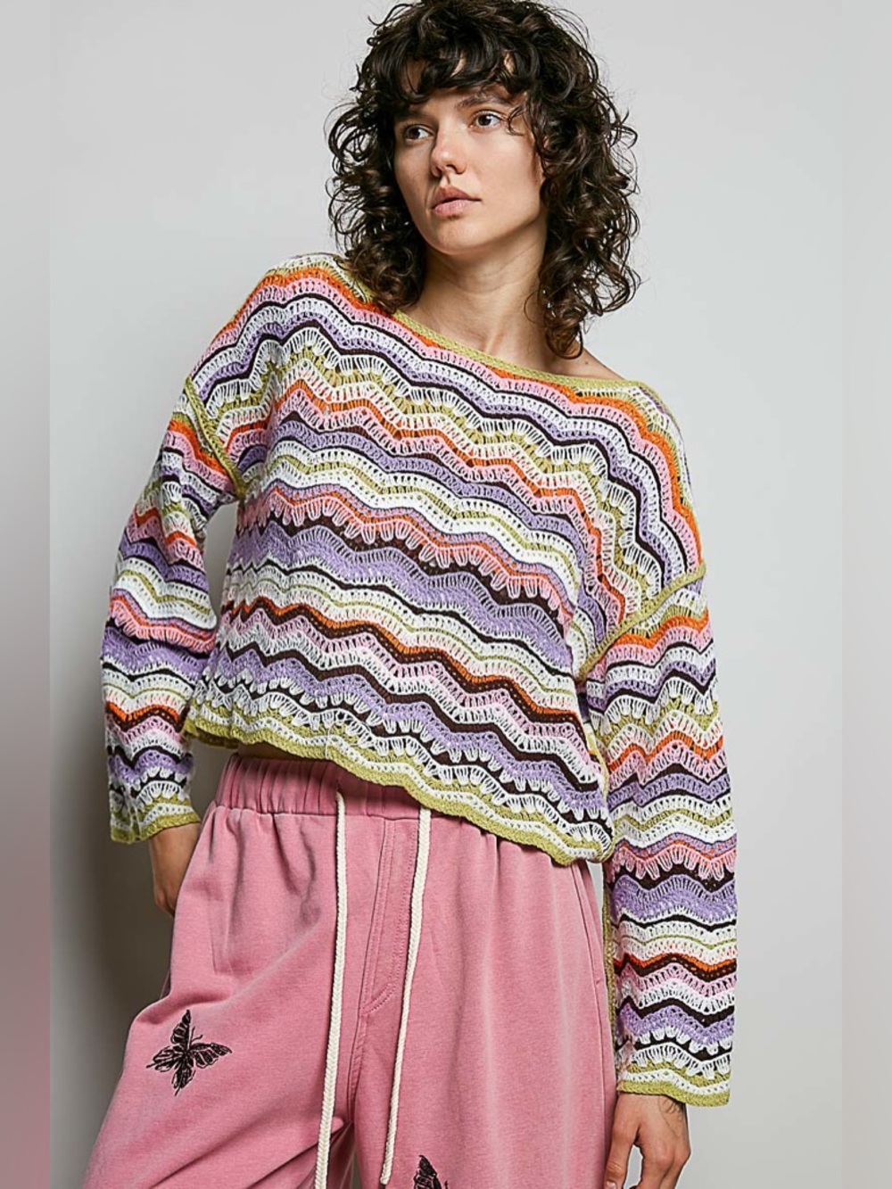 POL “ Sunset Ripple “ Crochet Top | Pink Multi